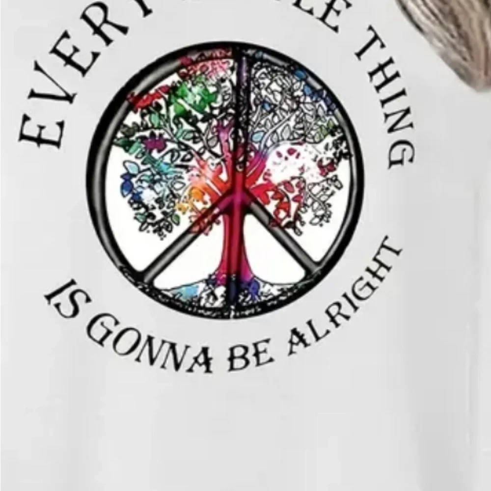 White Graphic Long Sleeve T-shirt with peace sign ☮️ - Picture 5 of 6